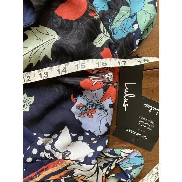 Lulus‎ Women’s Navy Floral Print Maxi Dress Sz S New Short Sleeve Garden Party ￼ - Picture 11 of 14